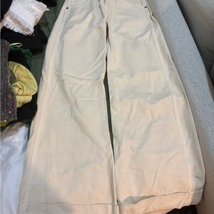 Khaite NEW bottom cuffed Cream Wide-Leg Pants
